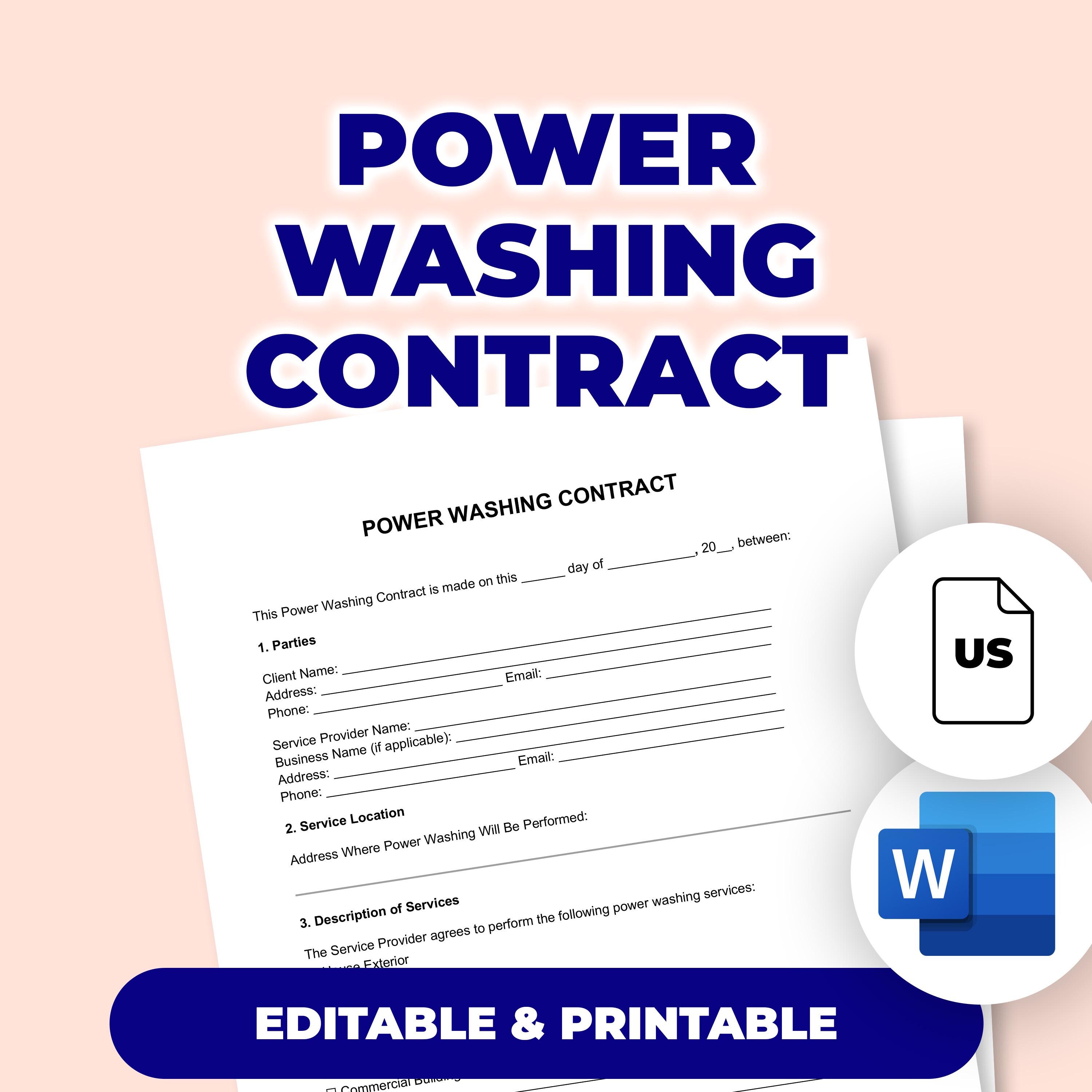 Window Washing Contract Example Power Washing Contract | Printable File for Microsoft Word - Etsy
