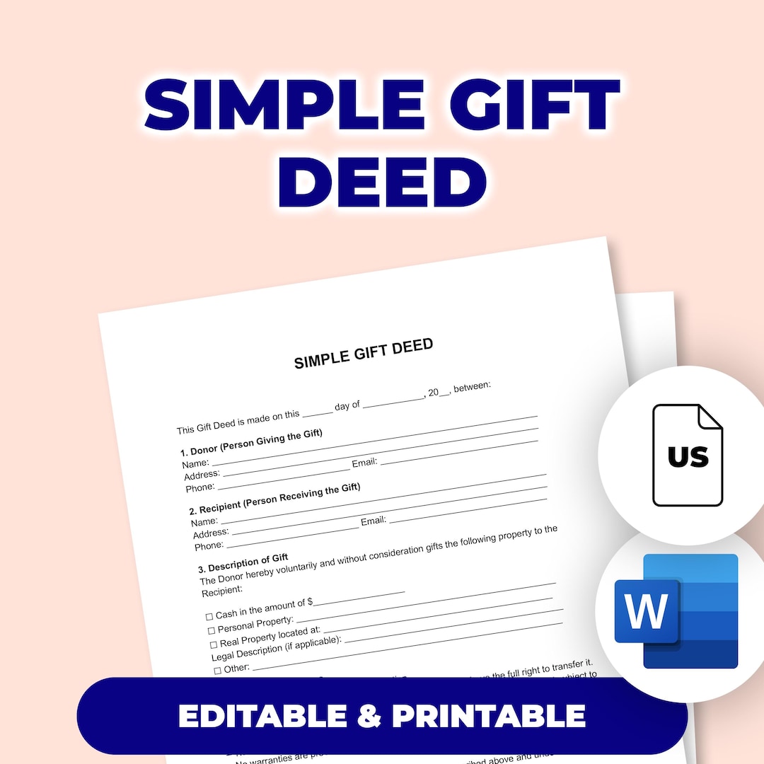 Deeds Wallet Filing Simple Gift Deed | Printable File for Microsoft Word - Etsy