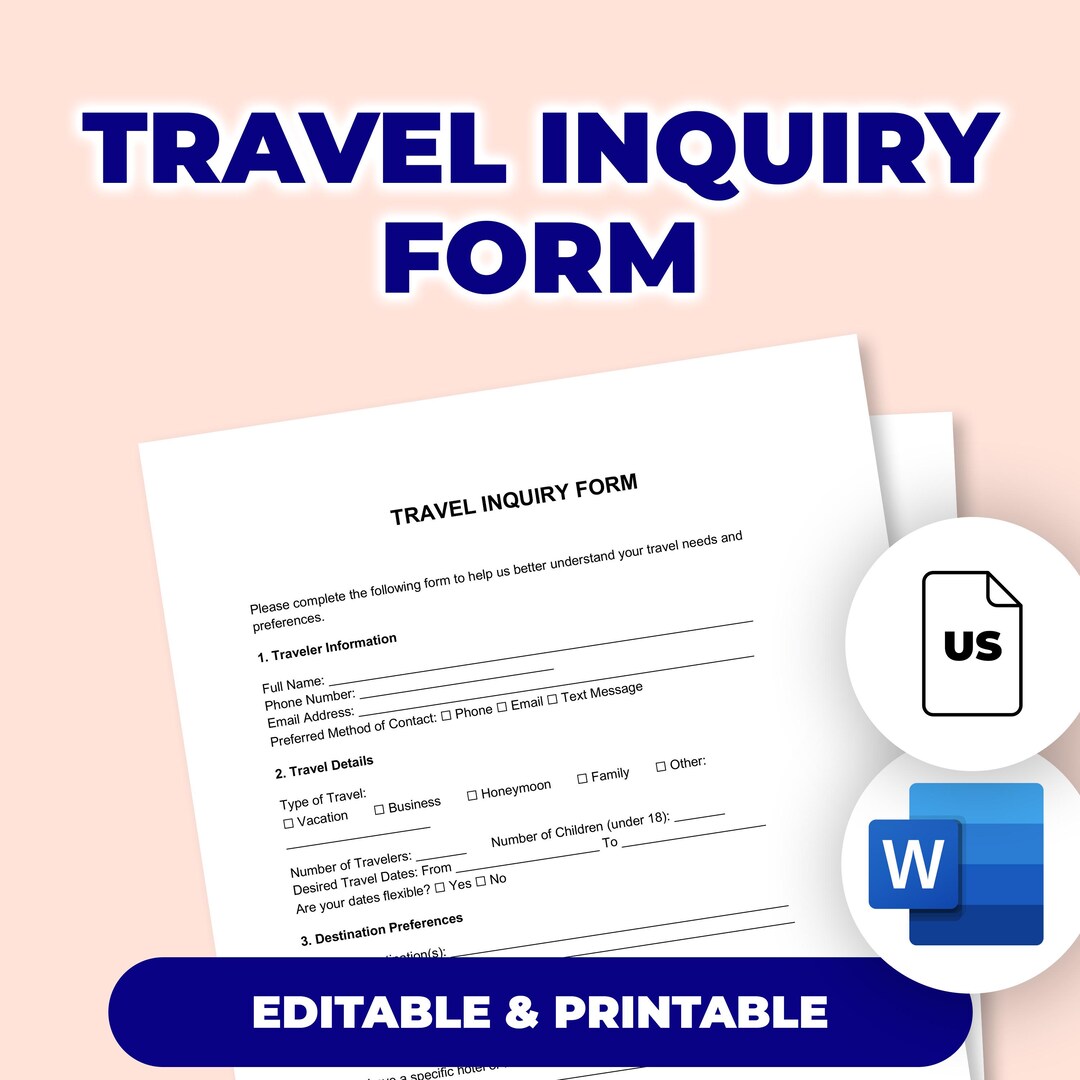 Travel Inquiry Form | Printable File for Microsoft Word - Etsy