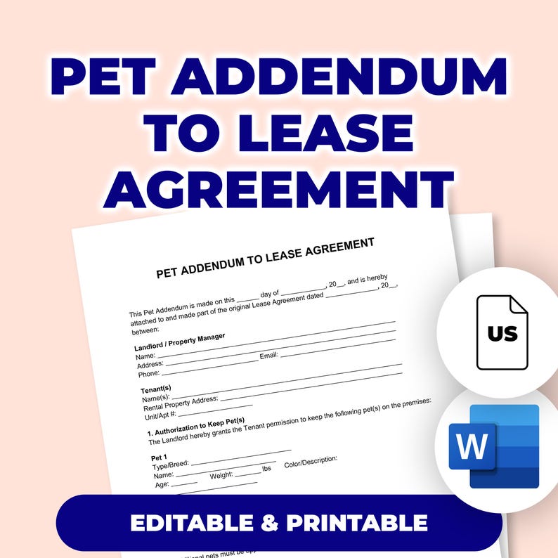Pet Addendum to Lease Agreement | Printable Template for Microsoft Word ...