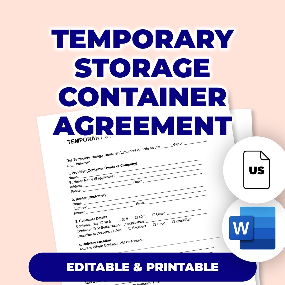 Temporary Storage Container Agreement | Printable Template for ...