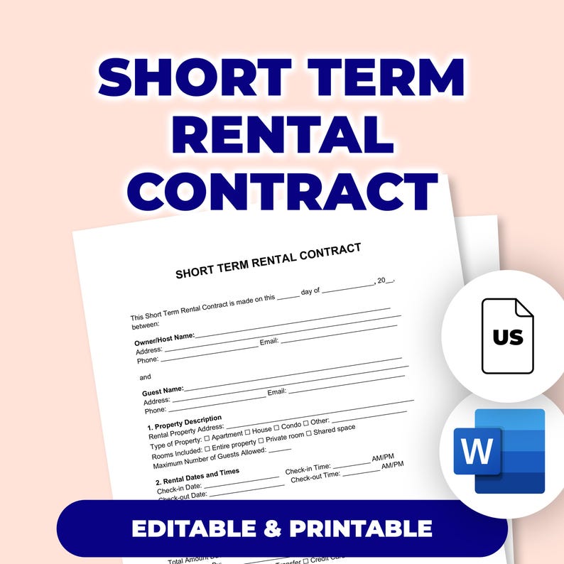 Short Contract Short Term Rental Contract | Printable File for Microsoft Word - Etsy