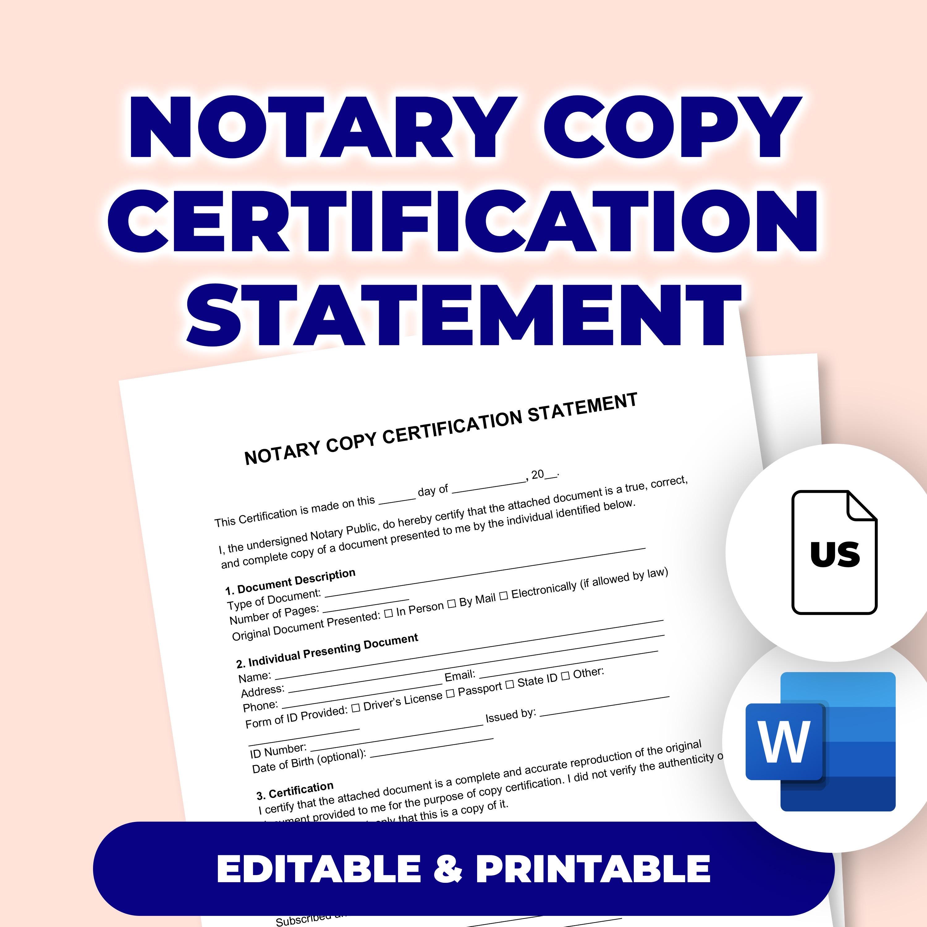 Notary Copy Certification Statement | Printable File for Microsoft Word ...