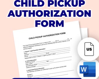 Child Pickup Authorization Form | Printable File For Microsoft Word