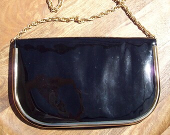 Vintage Black with Gold Trim Patent Leather Purse