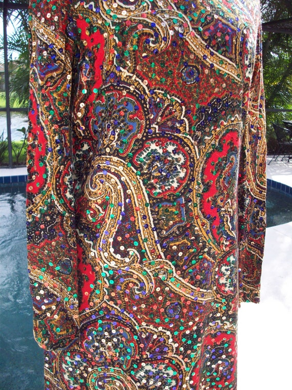 Vintage Long Paisley and Sequin Dress, Romantica … - image 4