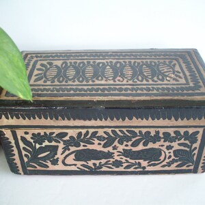 Vintage Wooden Box With Hinges and Motif of Rats & Flowers, 1942, Mexico City