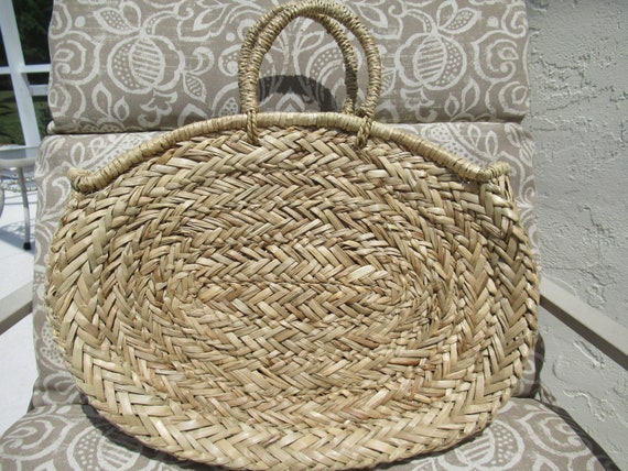 Vintage Woven Straw Large Basket Purse - image 3