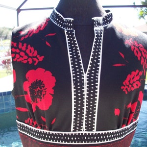 Vintage 1970s Long Black, White and Red Flowered Maxi Dress image 2