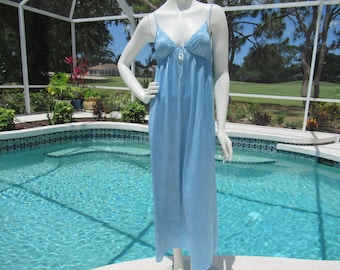 Vintage Blue Spaghetti Strap Night Gown Lingerie By Barad & Co.