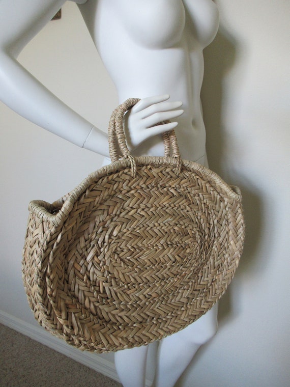 Vintage Woven Straw Large Basket Purse - image 2