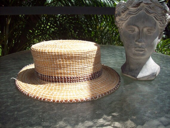 Vintage Woven Straw Fedora / Top Hat / Boaters Ha… - image 4