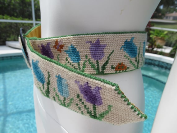 Vintage Embroidered Flower Power Thick Belt - image 2