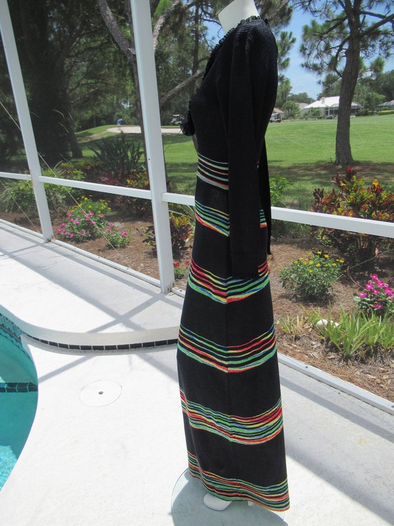 Vintage Long Black with Colorful Metallic Stripes… - image 7