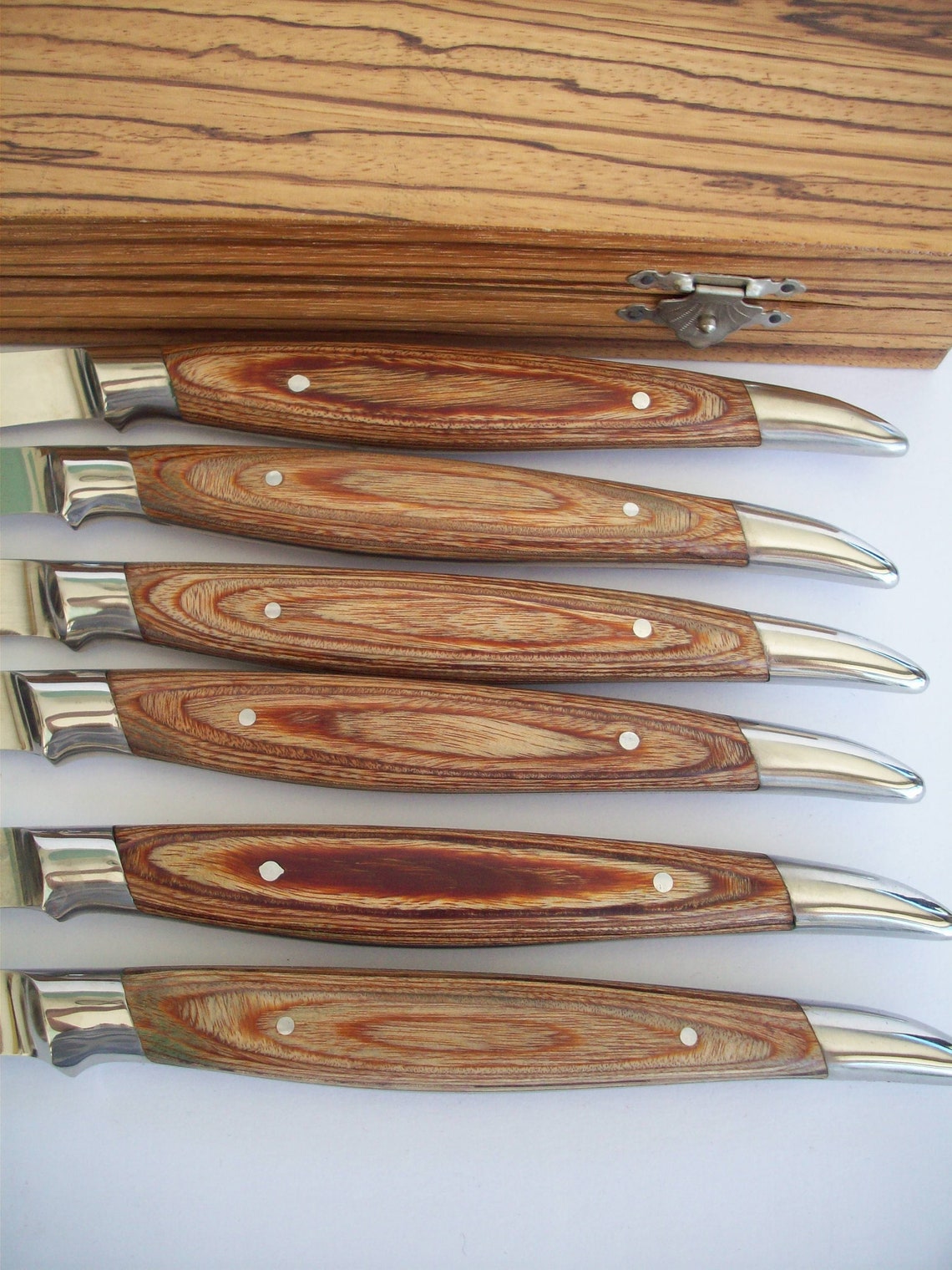 Vintage Box Set of Wood Steak Knife Set Stainless Steel Set Etsy