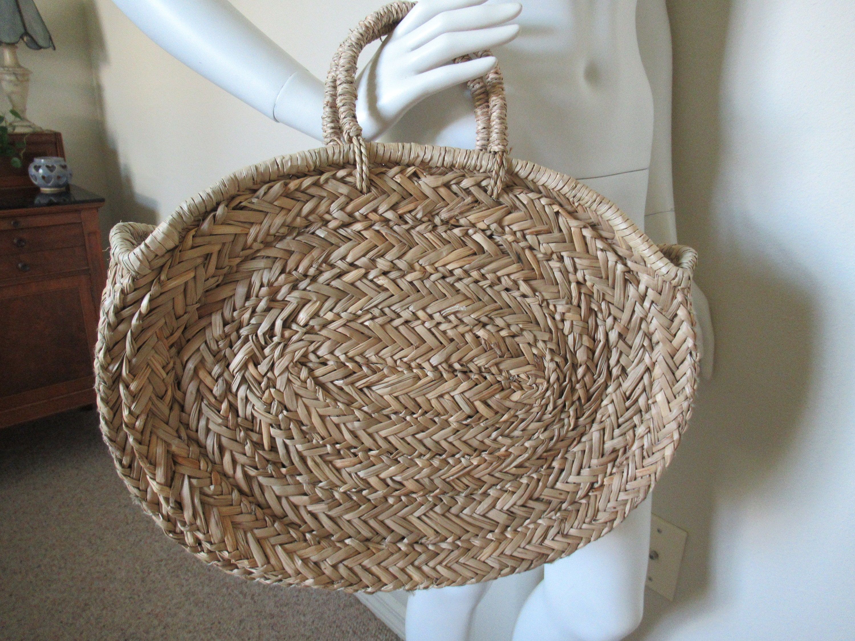 Vintage Woven Straw Large Basket Purse Etsy