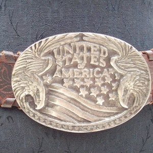 Genuine Leather Tooled Belt with United States of America with Eagles Belt Buckle