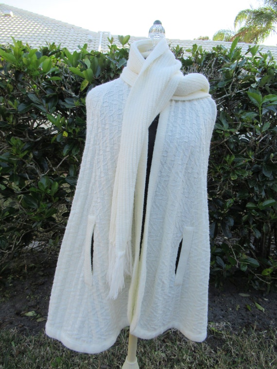 Cream Knit Button Up Cape/Shawl With Scarf By San… - image 2