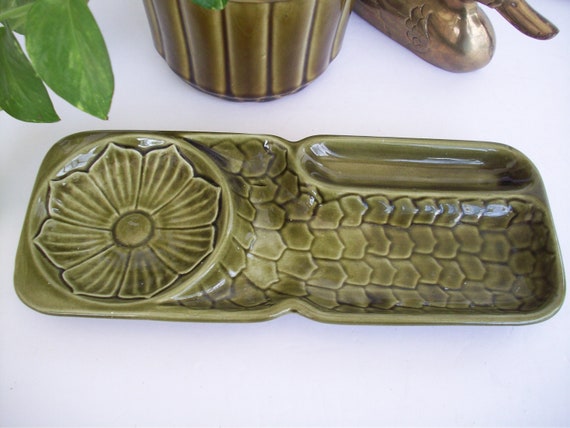 Green Glazed Mid Century Trinket / Key /Coin Holde