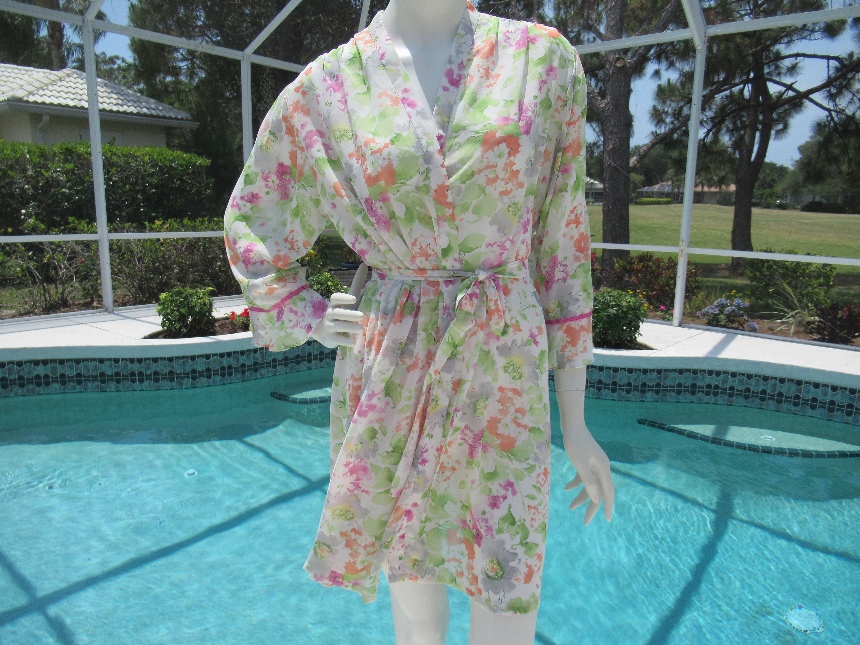 Vintage Spring Fling Floral Oscar De La Renta Pink Label Robe Coverall Etsy UK