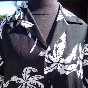 Vintage Black Hawaiian Shirt with White Pal Trees, by Hilo Hatties, Made in Hawaii