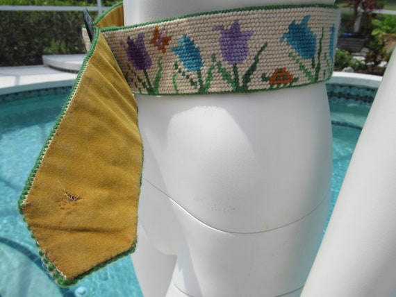 Vintage Embroidered Flower Power Thick Belt - image 3