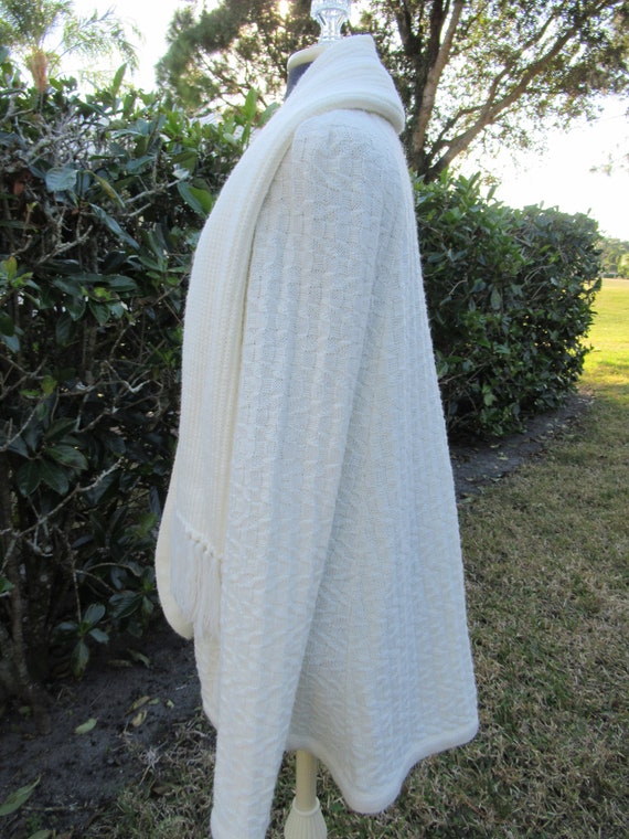 Cream Knit Button Up Cape/Shawl With Scarf By San… - image 6