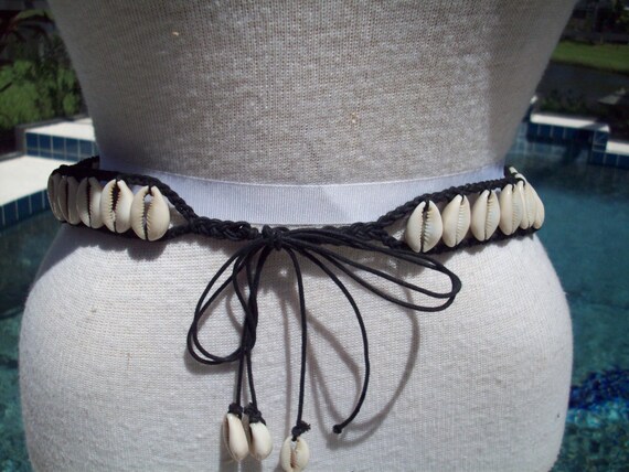 Boho Cowrie & Abalone Shell Belt | Adjustable Black Cord Coastal Waist Belt Cowrie Shell Belts - Etsy main image 4