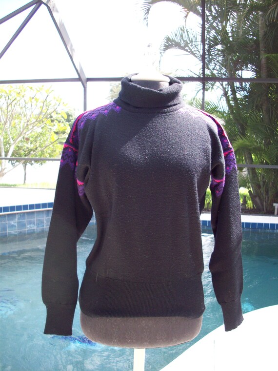 Vintage Black, Purple and Pink Ski Sweater by Mei… - image 6