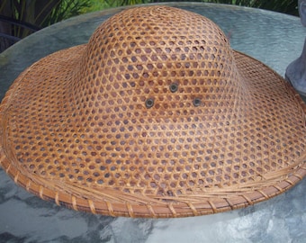 Vintage Woven Straw / Pith Helmet Safari Explorer Hat , Wall Decor