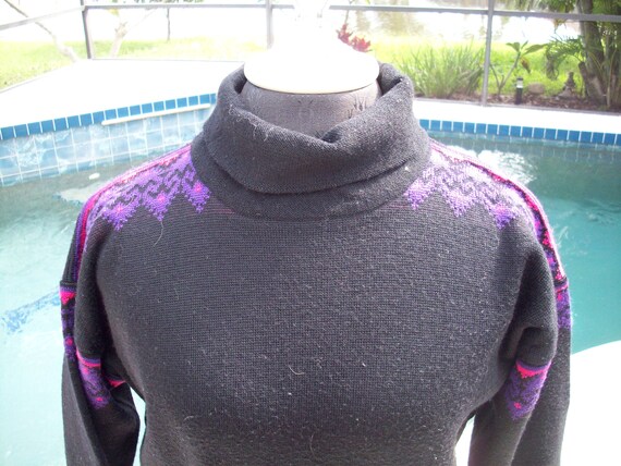 Vintage Black, Purple and Pink Ski Sweater by Mei… - image 2