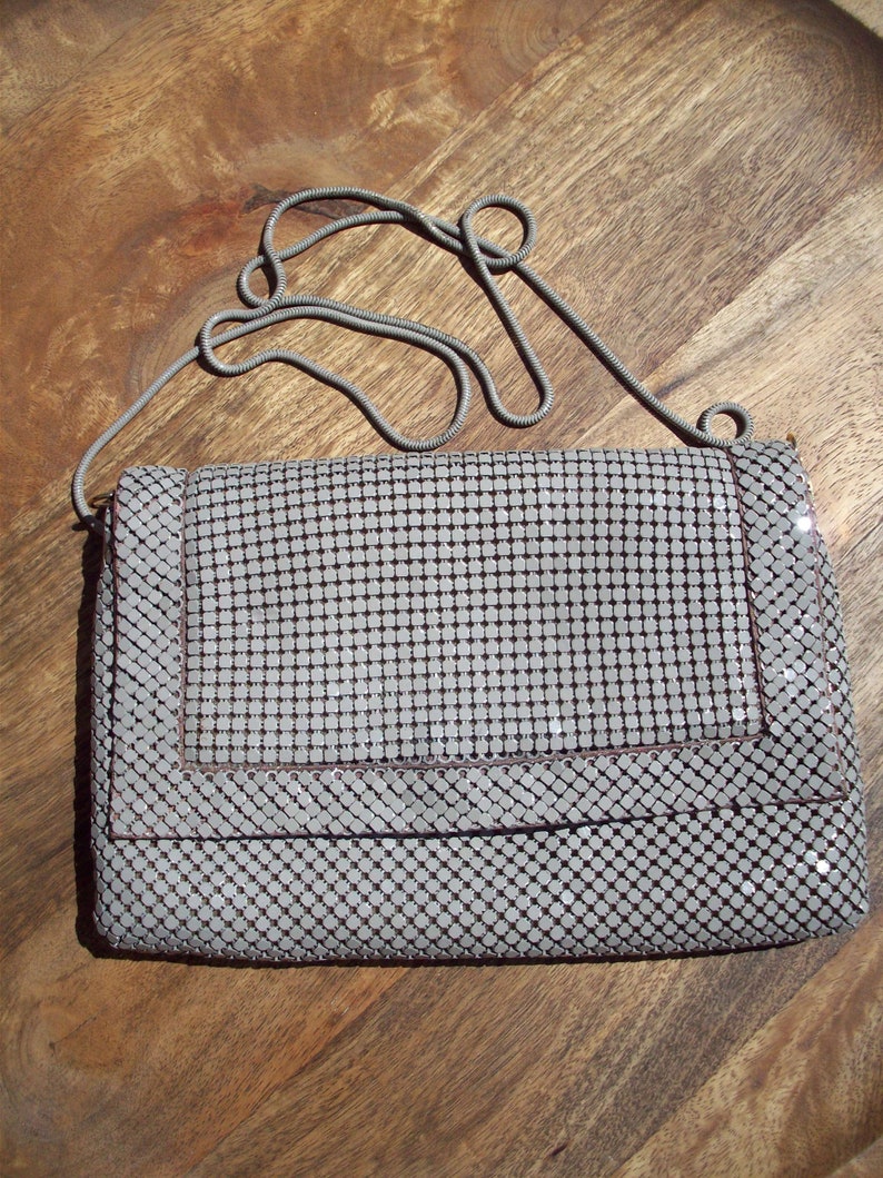 Vintage Taupe Color Metal Mesh Handbag/Clutch image 6