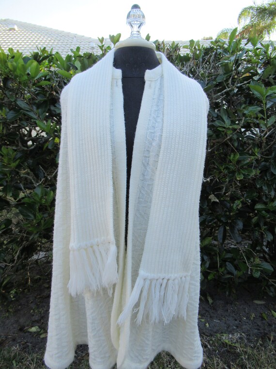 Cream Knit Button Up Cape/Shawl With Scarf By San… - image 5