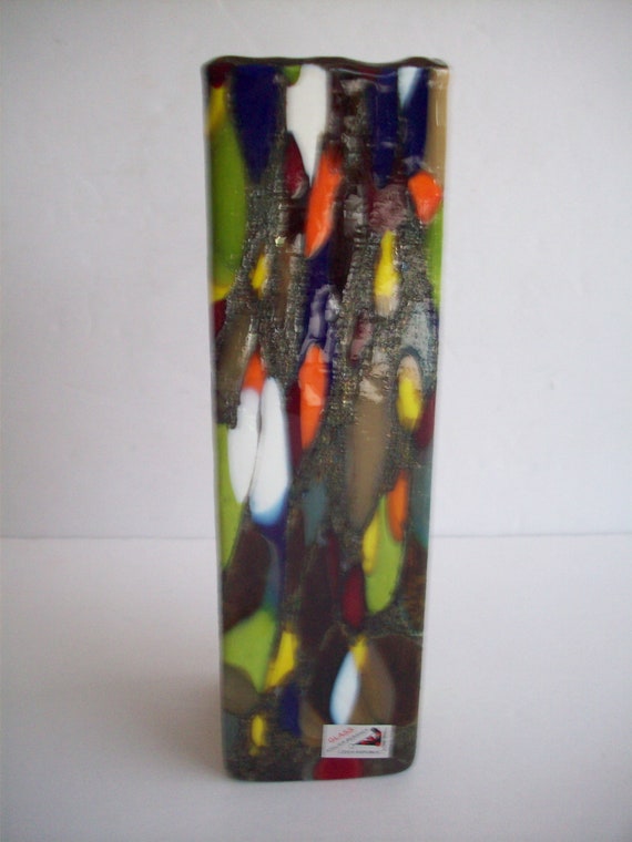 Mid Century Modern Square Colorful Splatter / Fused Glass