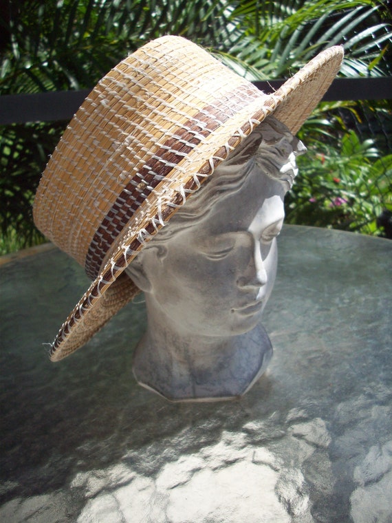 Vintage Woven Straw Fedora / Top Hat / Boaters Ha… - image 3