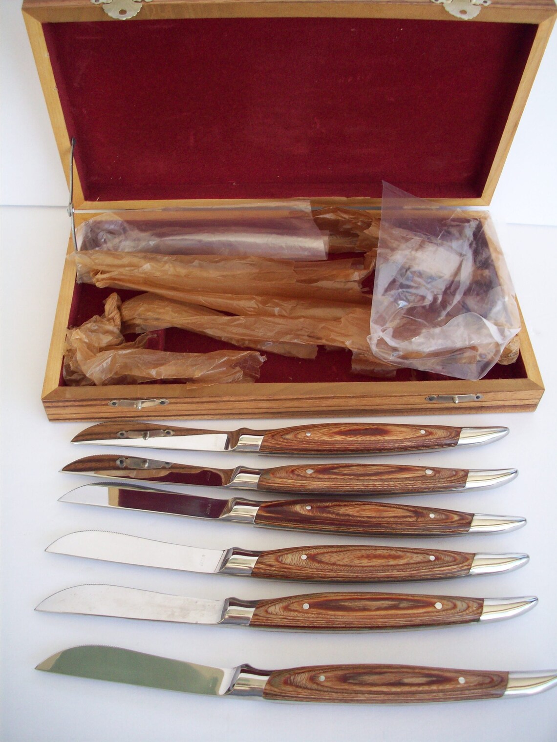 Vintage Box Set of Wood Steak Knife Set Stainless Steel Set Etsy
