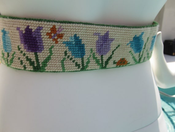 Vintage Embroidered Flower Power Thick Belt - image 5