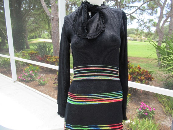 Vintage Long Black with Colorful Metallic Stripes… - image 2