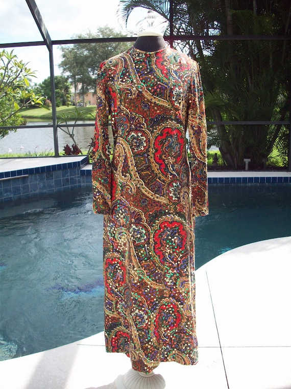 Vintage Long Paisley and Sequin Dress, Romantica … - image 2