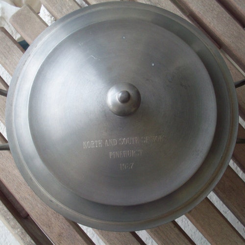 Vintage 1987 shops Pewter Pinehurst Trophy Dish with Lid