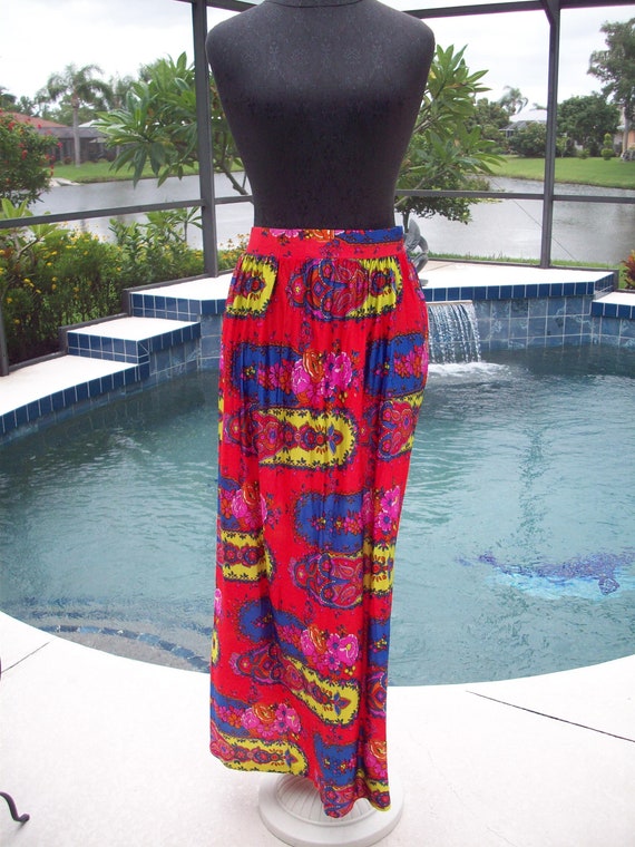 Colorful Flower and Paisley Print Skirt - image 3