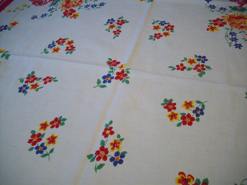 Vintage Bright Colored Flower Tablecloth