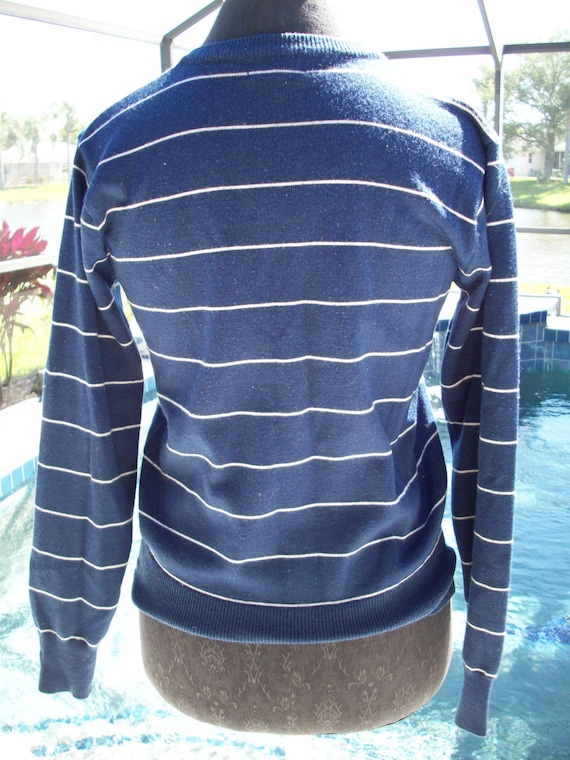 Vintage Blue with white stripe V Neck Sweater by … - image 5