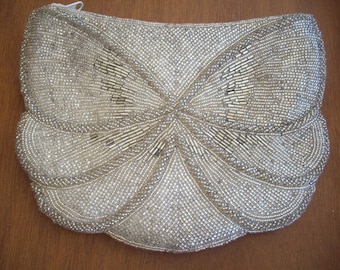 Vintage Silver Fully Beaded Purse by Madrid