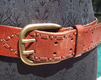 Brown/Tan/Burgundy Genuine Leather Pattern Belt, M by Fossil