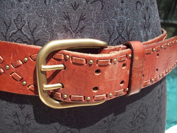 Brown/tan/burgundy Genuine Leather Pattern Belt, M by Fossil  display picture 3