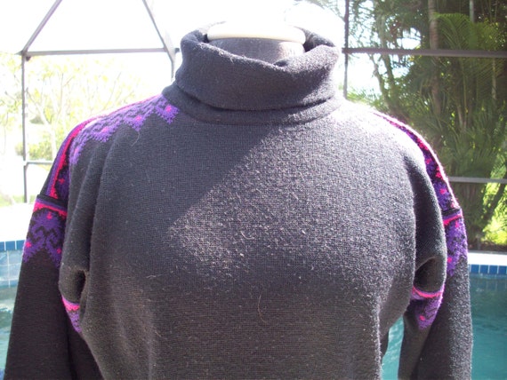 Vintage Black, Purple and Pink Ski Sweater by Mei… - image 5