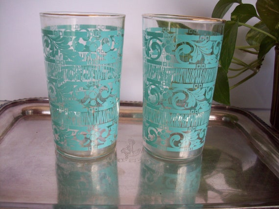 Set of Two MCM Christmas Drinking Glasses Mid Century Modern Water