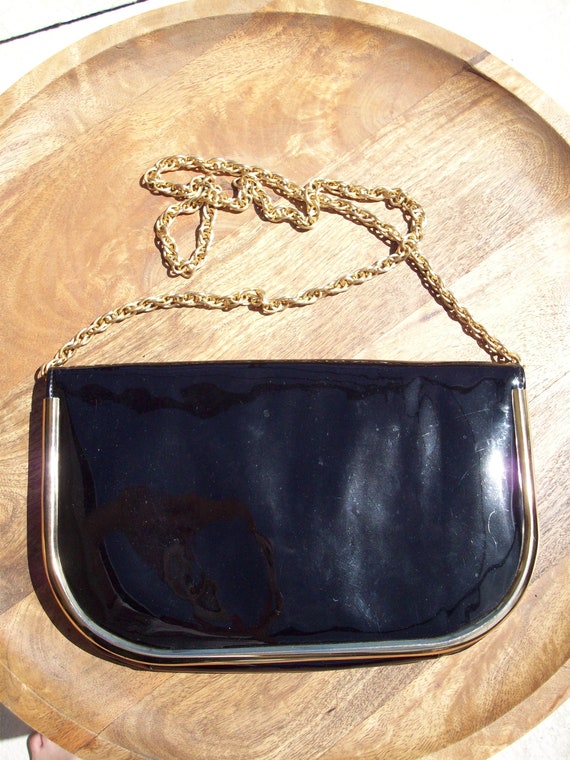 Vintage Black with Gold Trim Patent Leather Purse