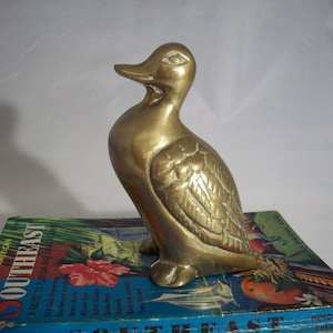 Vintage Shiny Small Solid Brass Brass Duck Figurine by San Pacific